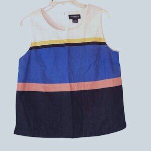 Liz Claiborne Linen Top Cotton Sleeveless Striped Colorblock S Career